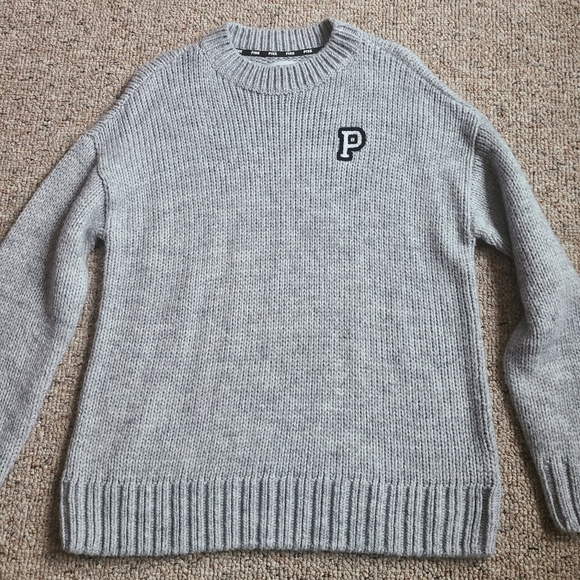 PINK Victoria's Secret Letterman Type Gray Sweater Size Small - Picture 3 of 7